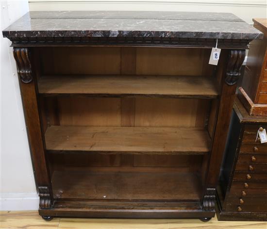 A Wiliam IV rosewood open bookcase with marble top W.101.5cm